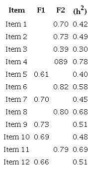 Factor loadings of the model according to the Exploratory Factor Analysis