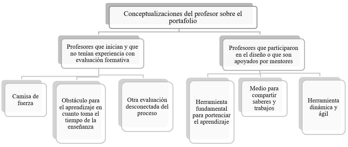 Conceptualizaciones del profesor sobre el portafolio.