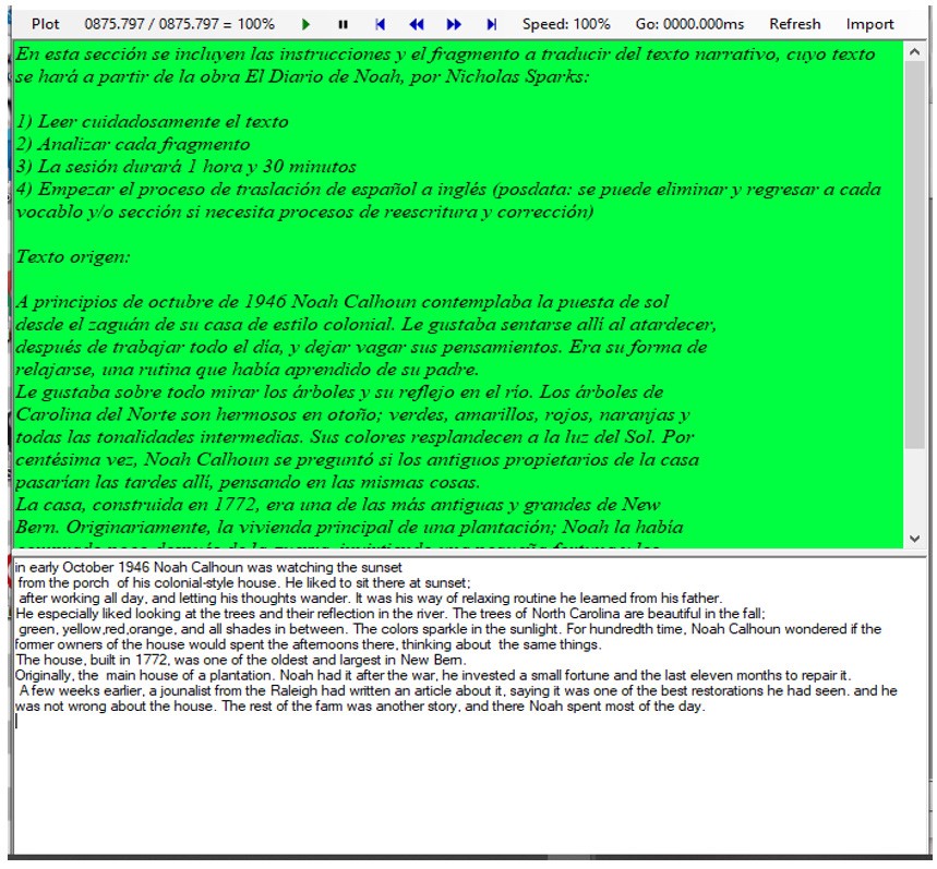Dise�o experimental de la recolecci�n de datos con el uso de la interfaz Translog II Supervisor del investigador