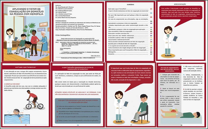 P&aacute;ginas da vers&atilde;o final da cartilha &ldquo;Aplicando o fator de coagula&ccedil;&atilde;o em domic&iacute;lio na pessoa com hemofilia&rdquo;