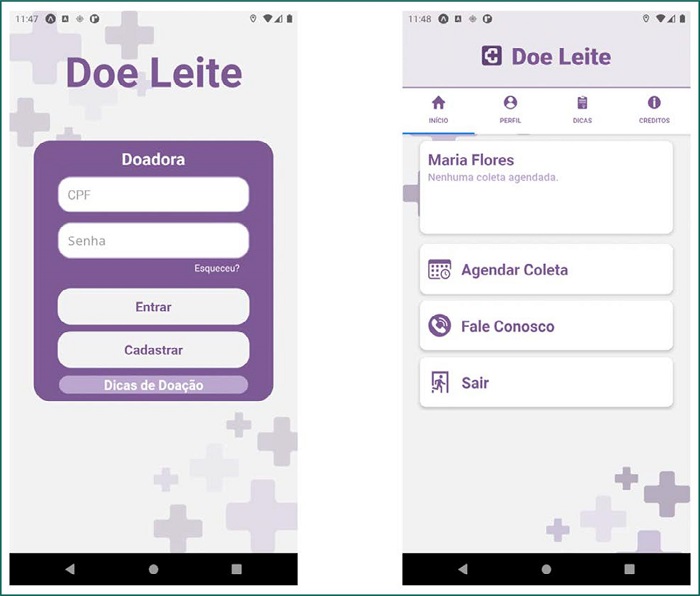 Tela de apresenta&ccedil;&atilde;o do aplicativo CuidarTech Doe Leite