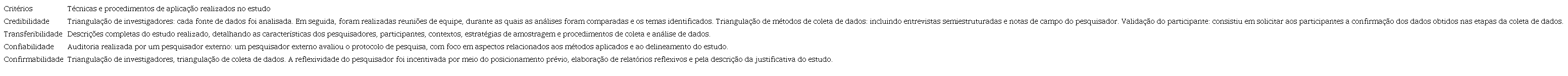 Crit&eacute;rios de confiabilidade aplicados no estudo