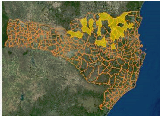 Registro de inundações entre 1º e 15 de junho de 2016, no estado de Santa Catarina