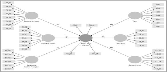 Theoretical model career choice intention and work engagement.