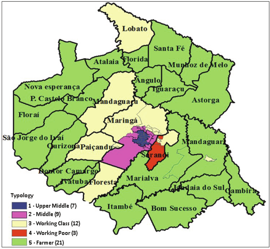 MAM composition as to its municipalities and socio-spatial typology.
