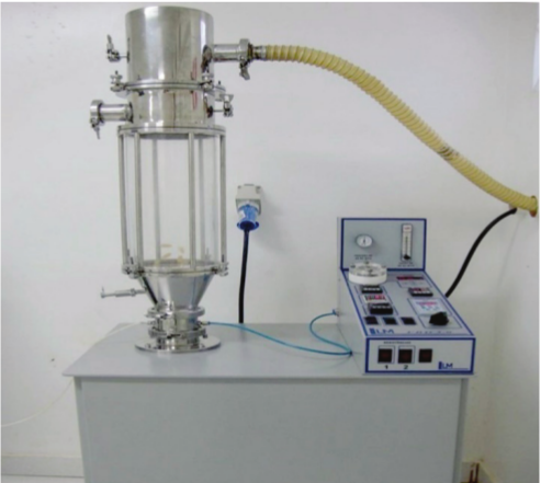 Spouted bed (Labmaq®, Ribeirão Preto, São Paulo, Brazil) used to coat the palm oil and glutamine capsules, purchased by the Gastrointestinal Surgery Department – UFTM.