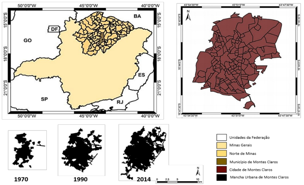 Municipality of Montes Claros (MG, Brazil) and development of the urban area between the years 1970-2014.
