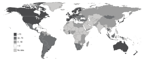 Figura 6. Calificaciones
de democracia en el mundo (2008 &ndash; 2013).