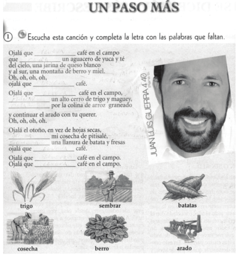 Música
ojalá que llueva café, retirada do
livro Español Sin Fronteras 2 (2007, p. 50)