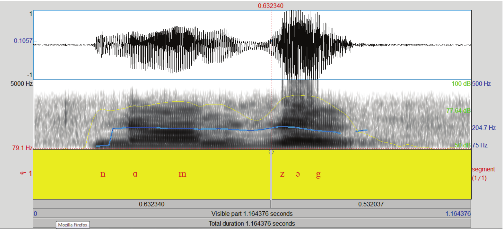 Spectrogram of /nɑmˈzəg/.