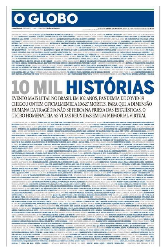 Capa d&rsquo; O Globo de 10 de maio de 2020[5].