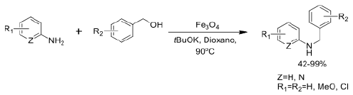 Alquilación de aminas a través de autotransferencia de hidrógeno, catalizada por
Fe3O4.