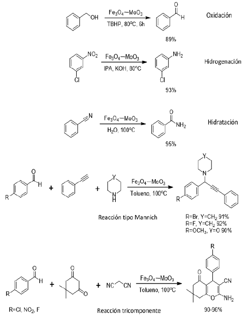 Reacciones catalizadas por óxido de molibdeno soportado sobre magnetita
(MoO3/Fe3O4), abreviado como Fe3O4 – MoO3.