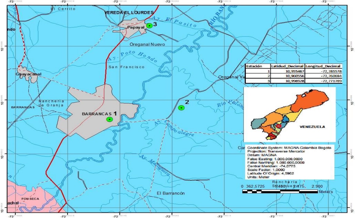 Puntos de monitoreo de agua de lluvia. Zona minera de carb&oacute;n de La Guajira