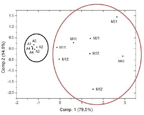 PCA de los resultados del HPLC