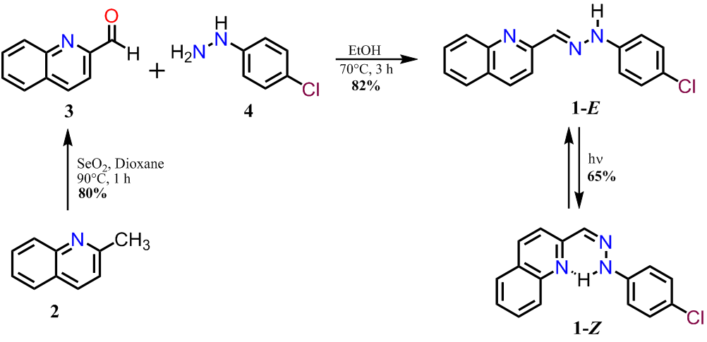 Figure
1. Synthetic route to obtain the hydrazone derivative 1.