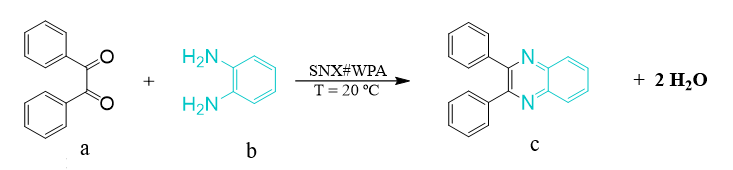 Síntesis de 2,3-difenilquinoxalina (DFQ) a partir de bencilo y 1,2-fenildiamida.
