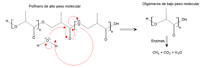 Figura 1. Degradaci&oacute;n hidrol&iacute;tica del PLA [7].