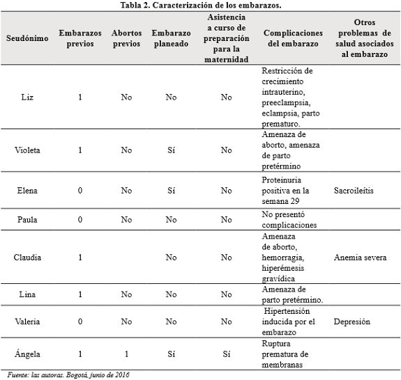 Caracterización de los embarazos