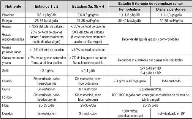 Recomendaciones nutricionales para adultos con enfermedad renal cr&oacute;nica del grupo GARIN