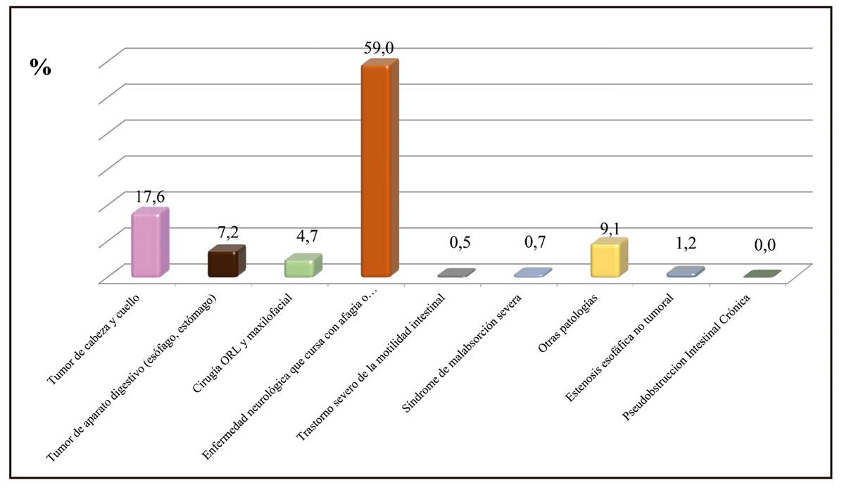 Diagn&oacute;sticos registrados en adultos con Nutrici&oacute;n Enteral Domiciliaria 2016-2017.