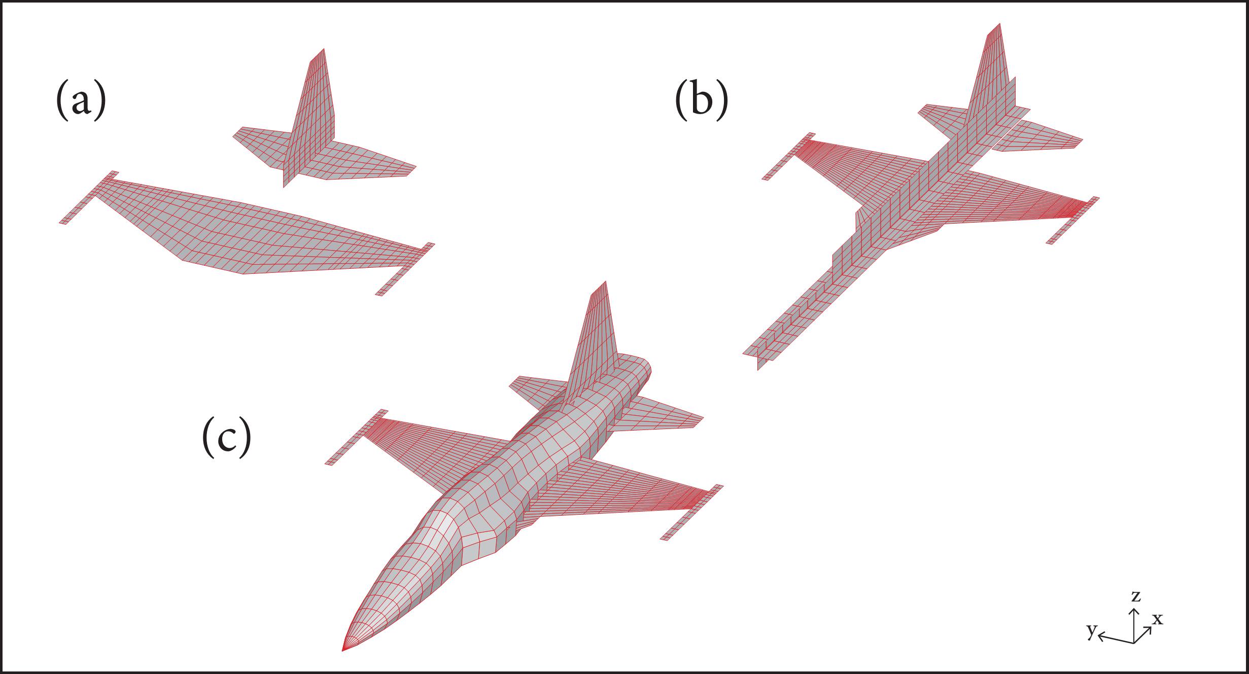Flat plate (a), cruciform (b) and body aerodynamic models (c).