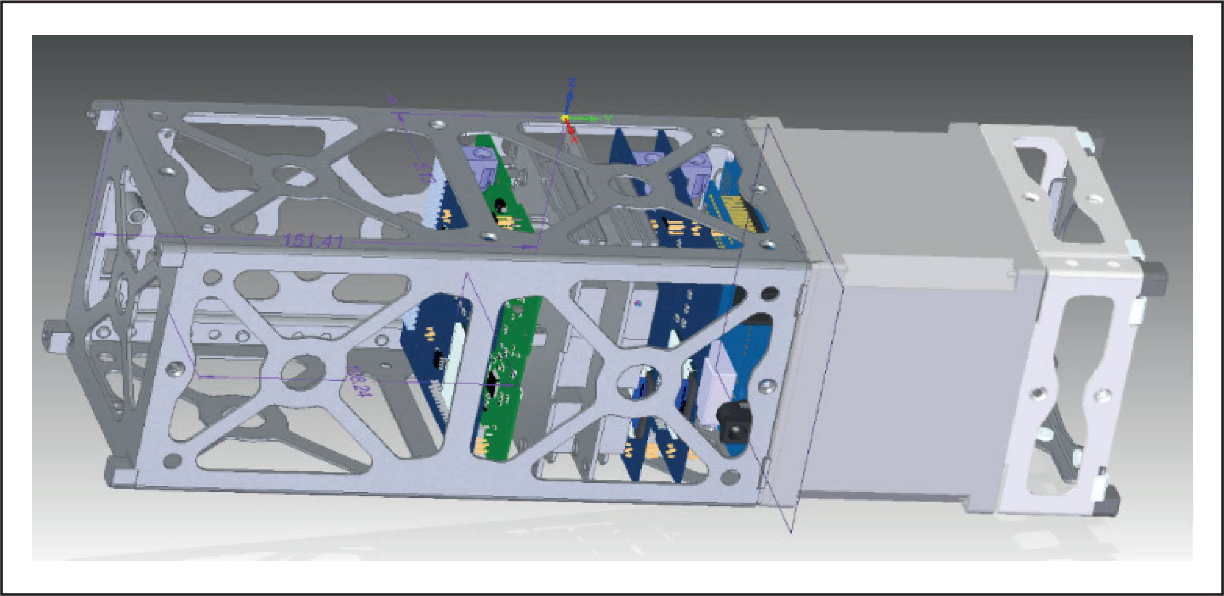 Partial view of the Libertad-2 satellite structural design.