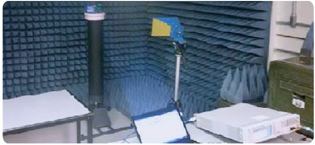 Semi-anechoic chamber with the devices under test.