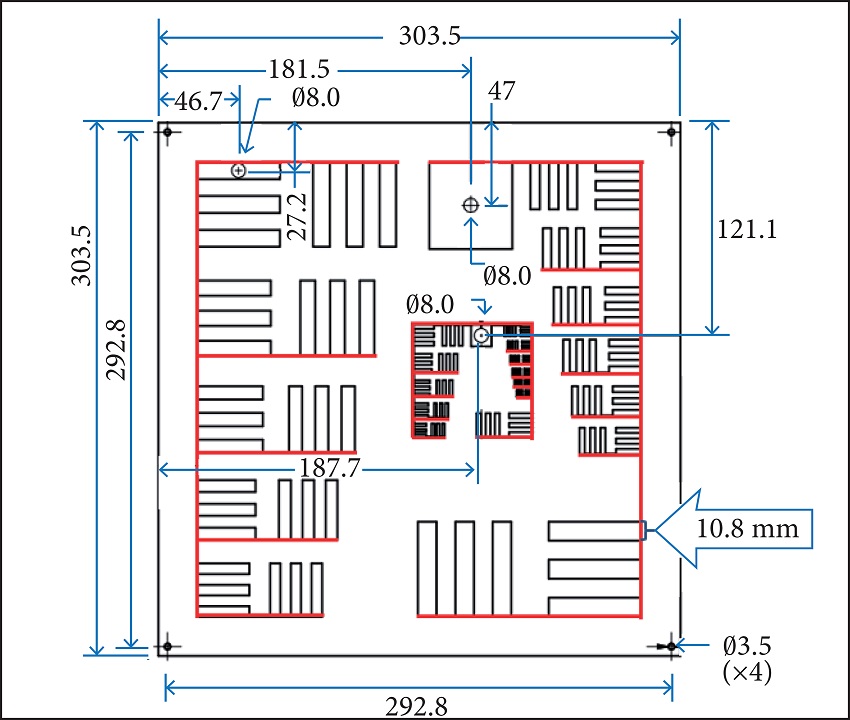 Mask fabrication drawing (dimensions in mm).