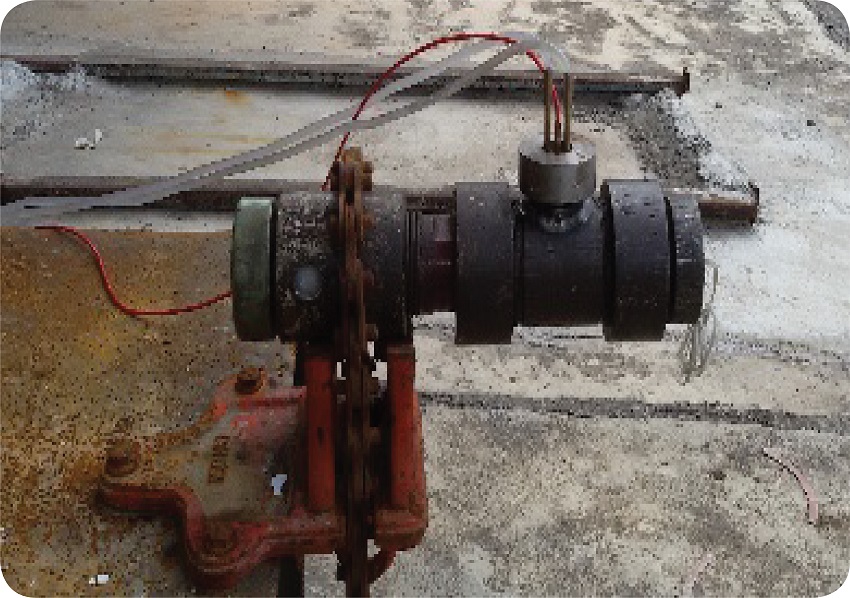 Rocket motor mounted on stand.