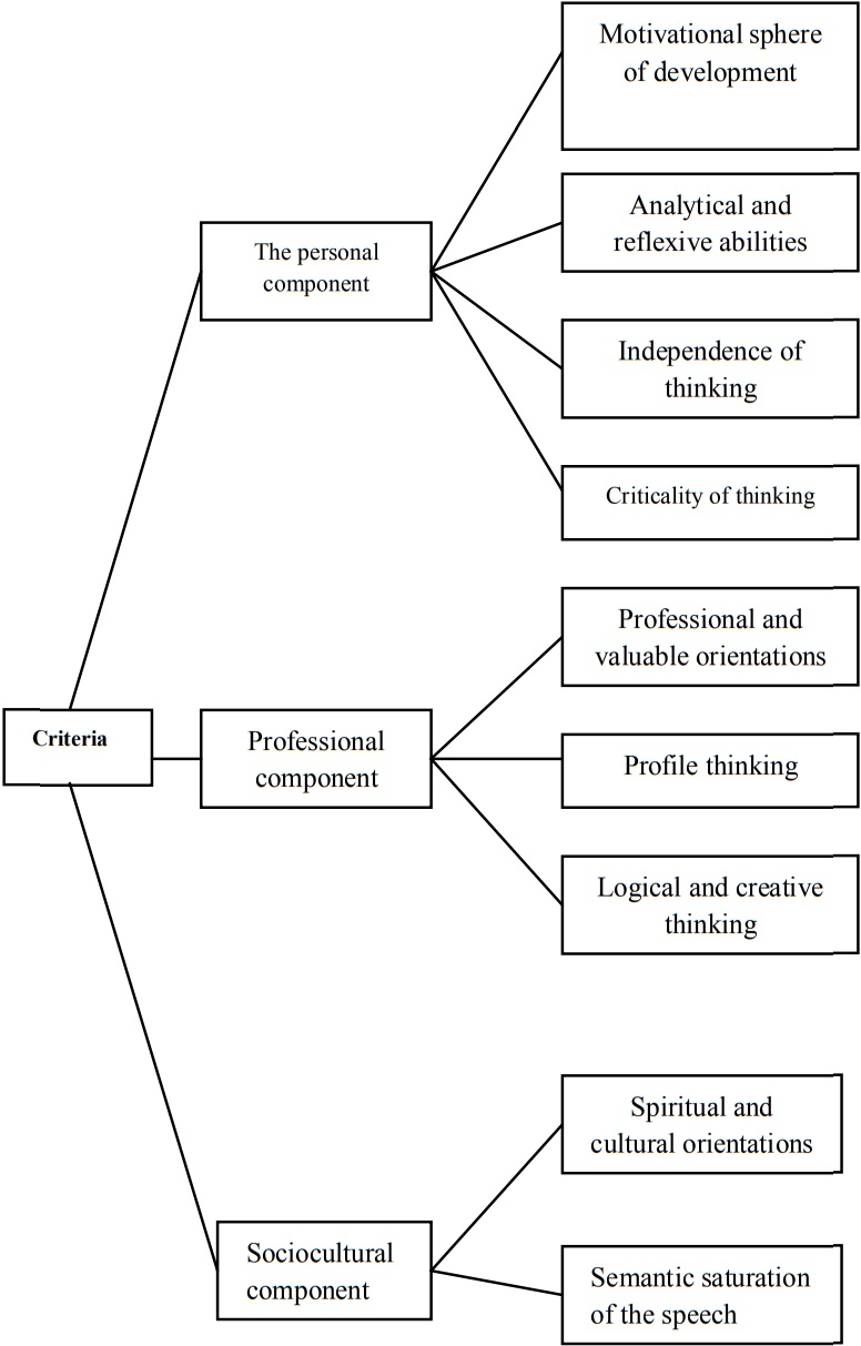 Criteria of the level of development on professional
thinking at students