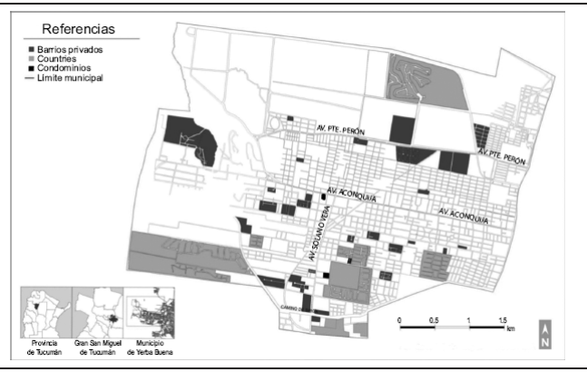 Localizaci&oacute;n de las urbanizaciones cerradas en el municipio Yerba Buena, 2007