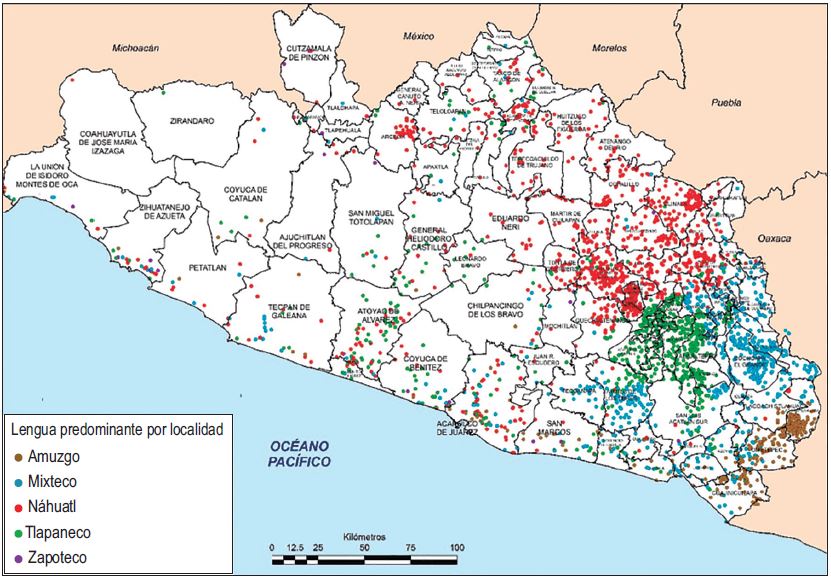 Lengua indígena predominante por localidad en Guerrero 