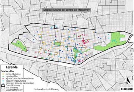 Mapa cultural del centro de Monterrey
