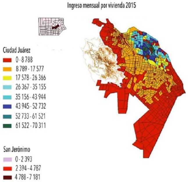 Estimaci&oacute;n del ingreso mensual por vivienda por TAZ* 2015