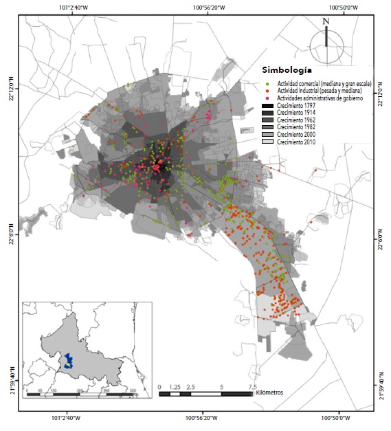 Evoluci&oacute;n urbana de la ZMSLP (1797-2010) y localizaci&oacute;n de actividades econ&oacute;micas