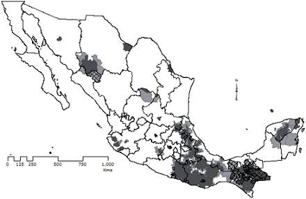 Conglomerados de intensidad identificados por superposición de capasa