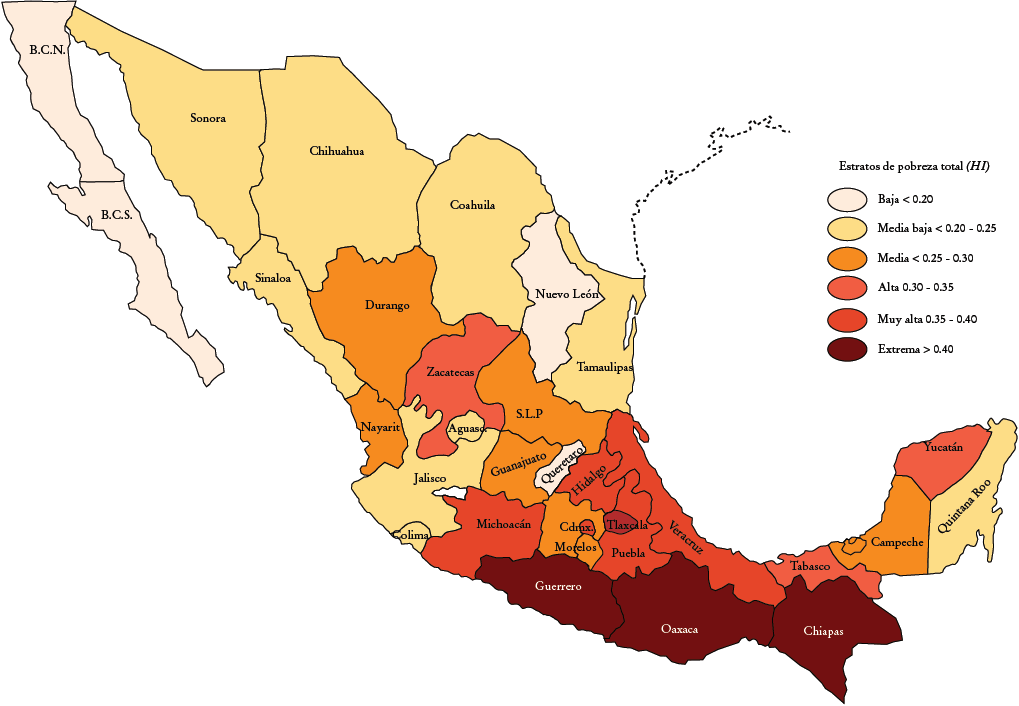Estratos de pobreza total, seg&uacute;n HI, 2016. MMIP