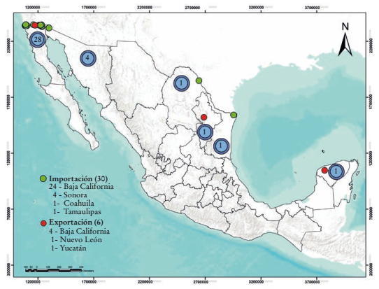 Localizaci&oacute;n de las centrales de generaci&oacute;n que exportan o importan electricidad