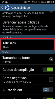 Ativação do TalkBack