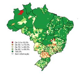 Percentual de alunos com defici�ncia, transtornos globais do desenvolvimento ou altas habilidades de 4 a 17 anos inclu�dos em classes comuns por munic�pio - 2017.