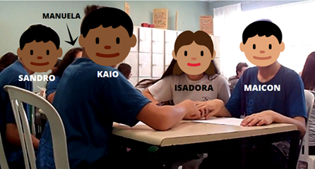 Grupo analisado com os cinco estudantes: Kaio, Sandro, Manuela, Isadora e Maicon.