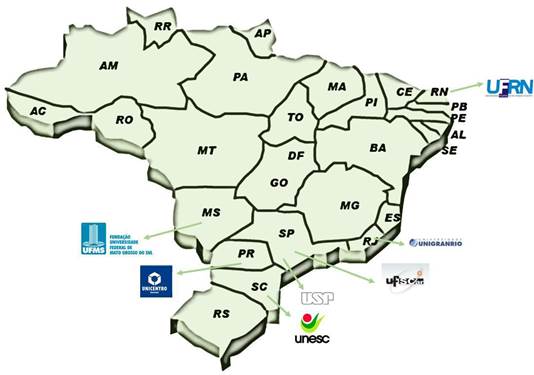 Localizao das Universidades com pesquisas que relacionam a escolarizao da pessoa com deficincia no Ensino Superior ao trabalho
