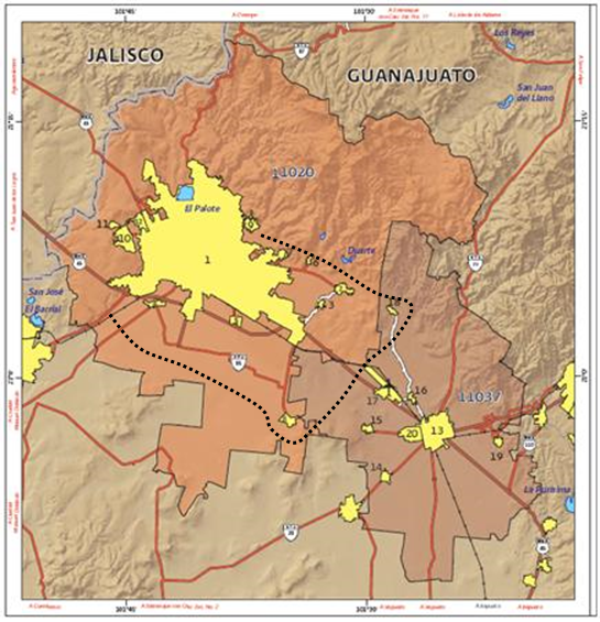 Ubicaci&oacute;n del &aacute;rea periurbana de la ciudad de Le&oacute;n (11020) y Zona Metropolitana Le&oacute;n-Silao, 2010
