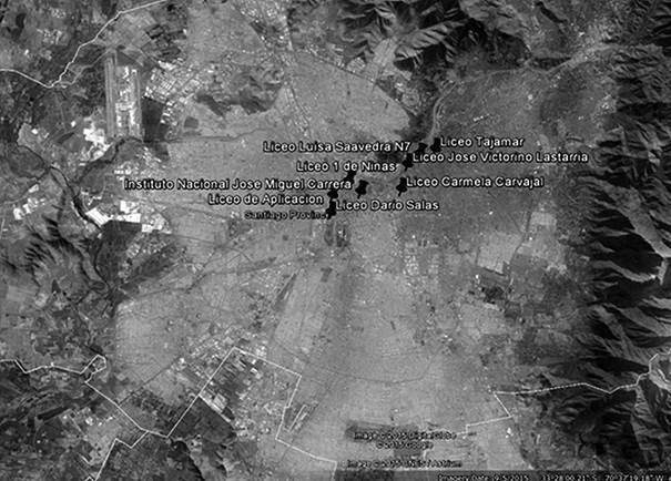 Map 2: the emblematic schools in Greater Santiago