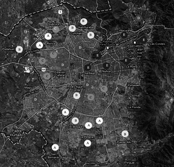 Map 4: average incomes in urban communes of the metropolitan area of Greater Santiago