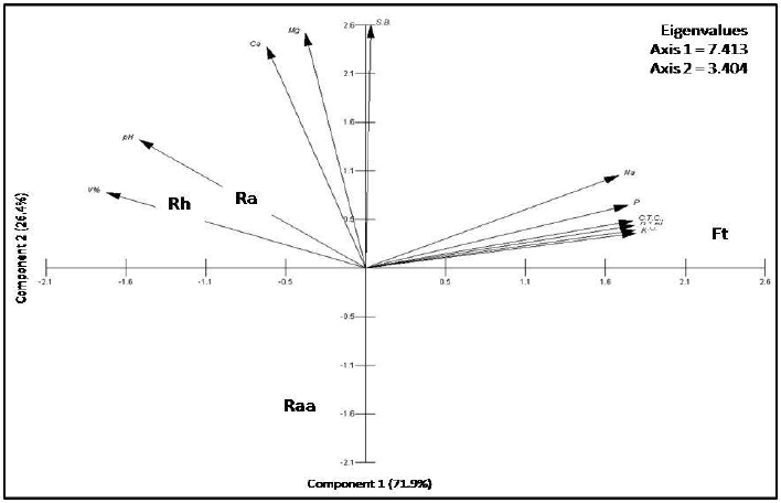 Principal component analysis of
edaphic attributes from study  restinga  vegetation, showing an environment
gradient