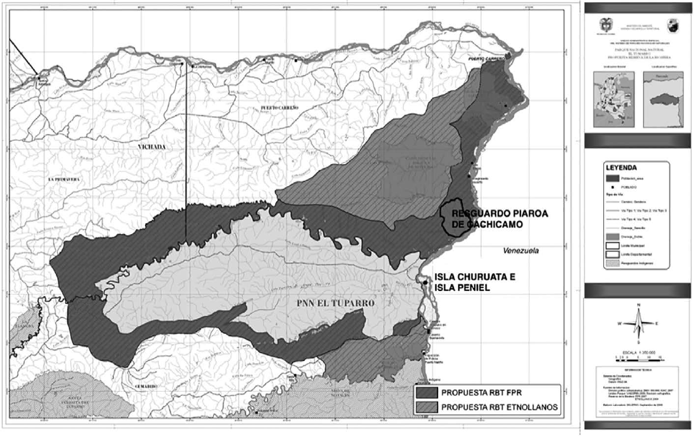 Mapa de la Reserva de Biosfera El Tuparro (UAESPNN, 2009)