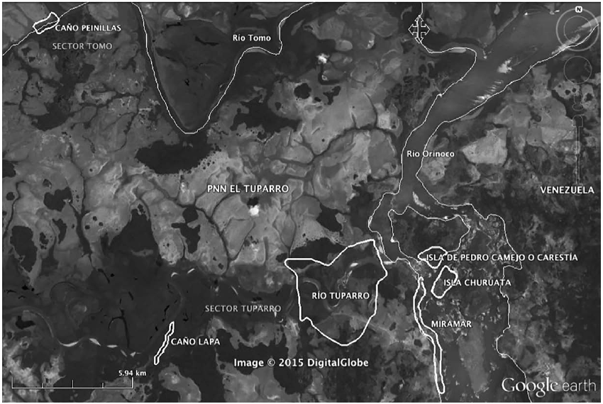 Zonas de caza de los Curripaco durante los meses de junio del a&ntilde;o 2009 a enero
del a&ntilde;o 2010