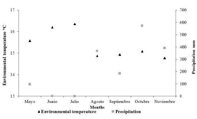 Environmental temperature and precipitation during sampling period in BFR.